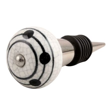 Black Striped Dotted Crackle Ceramic Wine Stopper